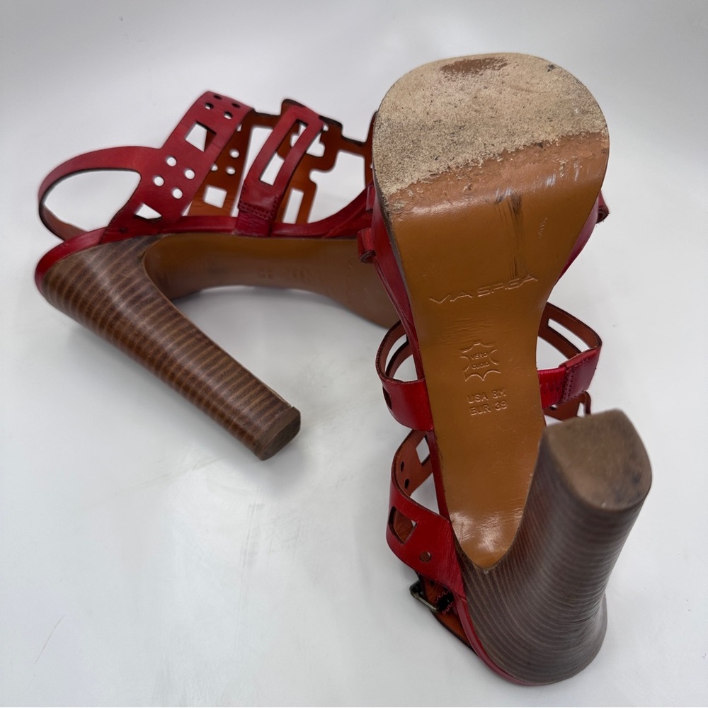 Via Spiga Gwena Strappy Leather Sandal Heels with Geometric Cutout size 8M - Picture 8 of 9